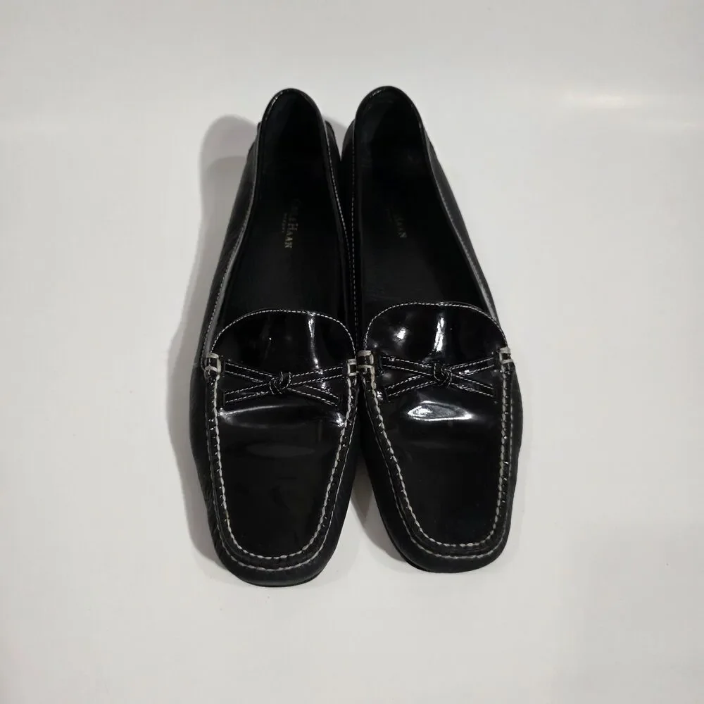 Cole Haan Black Patent & Leather Loafers with White Stitching - Picture 2 of 11